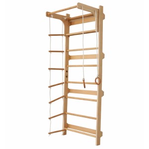 Relaxdays Sprossenwand Holz Natur mit Klimmzugstange Turnringen Strickleiter 215 cm x 80 cm x 57,5 cm 13,2 kg