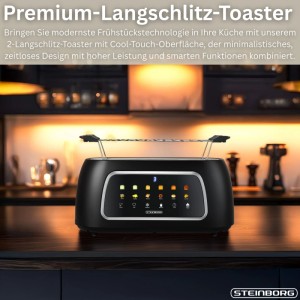 Steinborg 4-Scheiben Toaster mit Touch-Display, schwarz. Haushaltsgerät für knusprigen Toast.