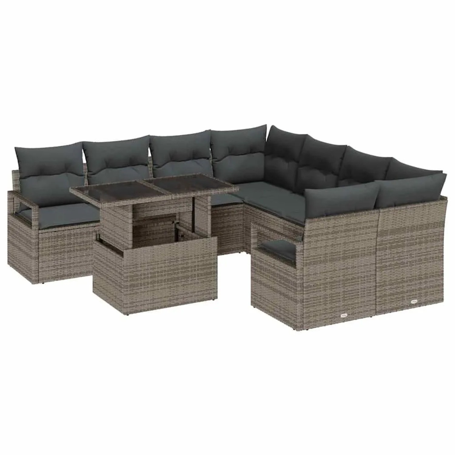 vidaXL Gartensofa-set mit Speicher mit Kissen 9-Tlg Grau Poly-Rattan 334879 günstig online kaufen