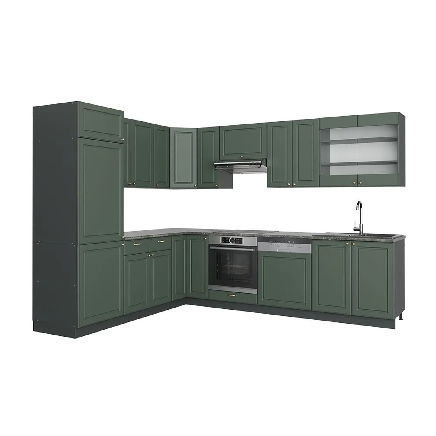 Vicco Eckküche Fame-Line Grün-Gold Landhaus/Anthrazit 287 x 82 ohne Arbeitsplatte
