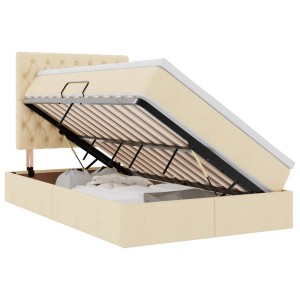 Cremefarbenes vidaXL Bett (120x200) mit LED-Kopfteil und Stauraum unter der Matratze.