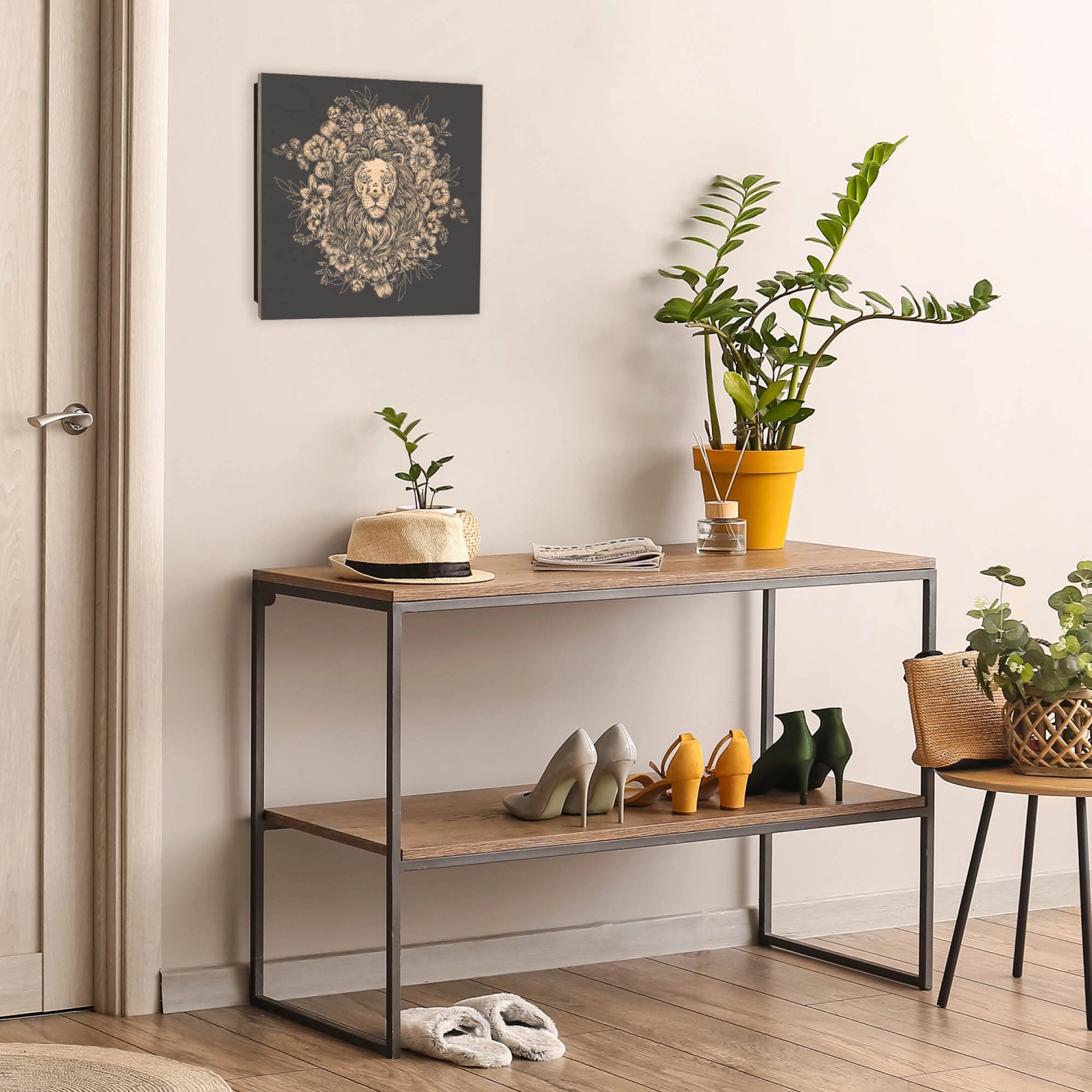 Banjado Schlüsselkasten Holz, 30x30cm, Motiv Löwenblütenpracht, 50 Haken, links angeschlagen.