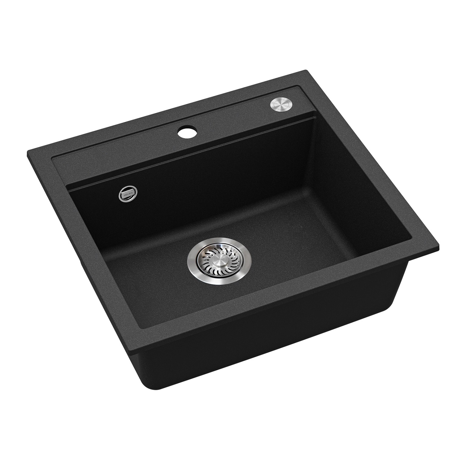 Helika Einbauspüle Quadro 56 cm x 51 cm Schwarz inkl. Druckknopfventil_2