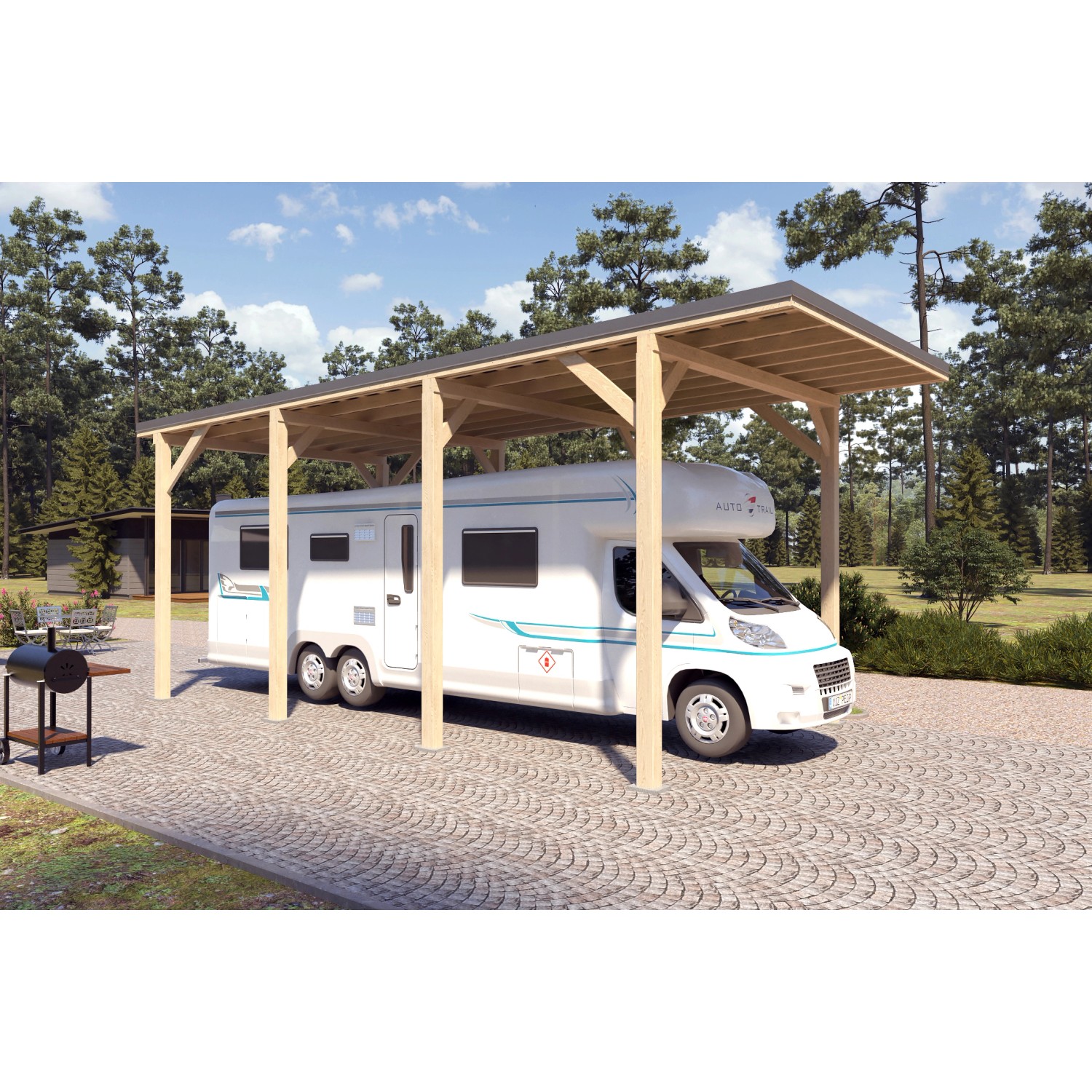 Holzbrüder Camping-Carport Ralf 32m² Imprägniert-Dunkelgrau günstig online kaufen