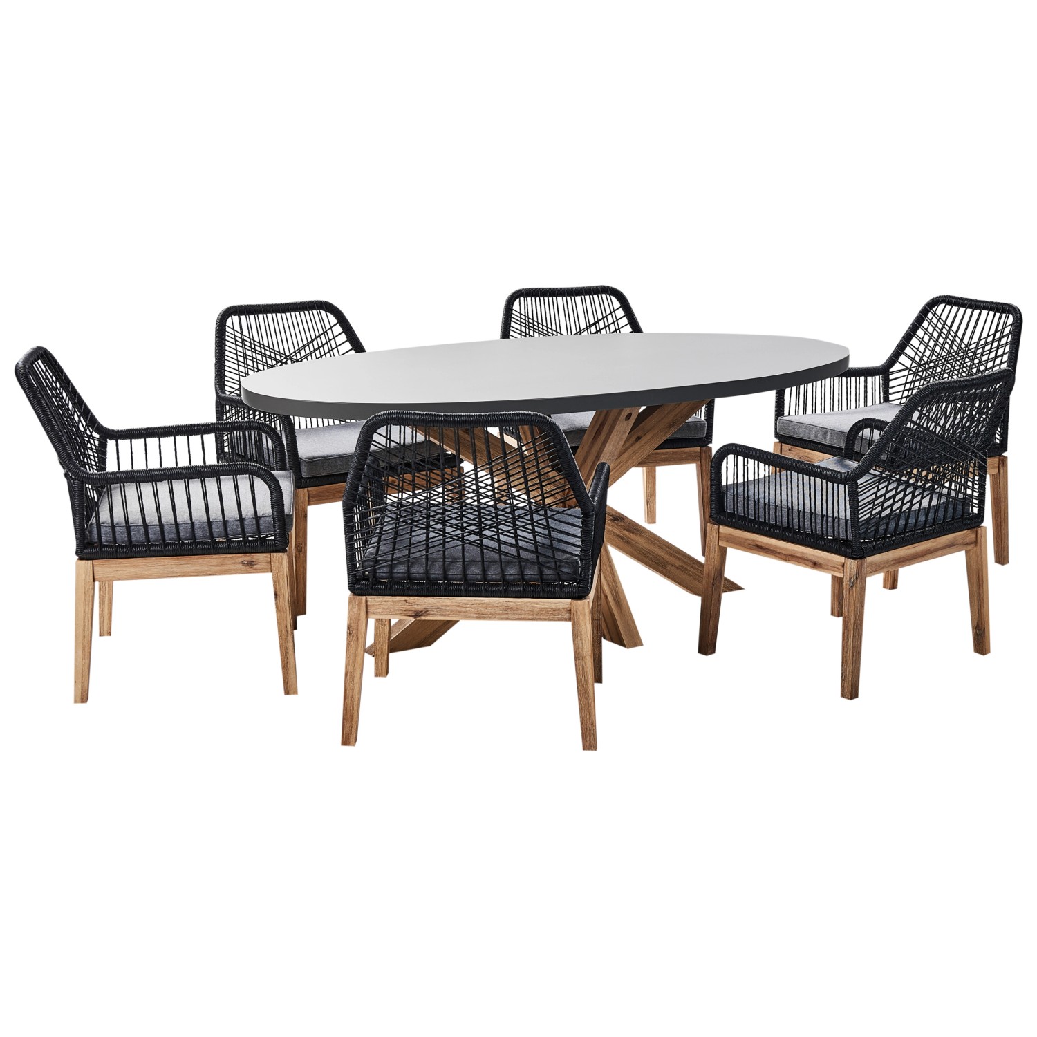 Beliani Gartentisch Set ORISTANO Grau Schwarz Heller Holzfarbton günstig online kaufen
