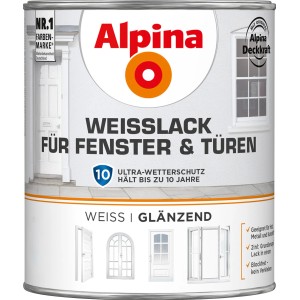 Dose Alpina Weißlack für Fenster & Türen, glänzend, 750ml. Weißer Lack mit hoher Deckkraft und Wetterschutz.