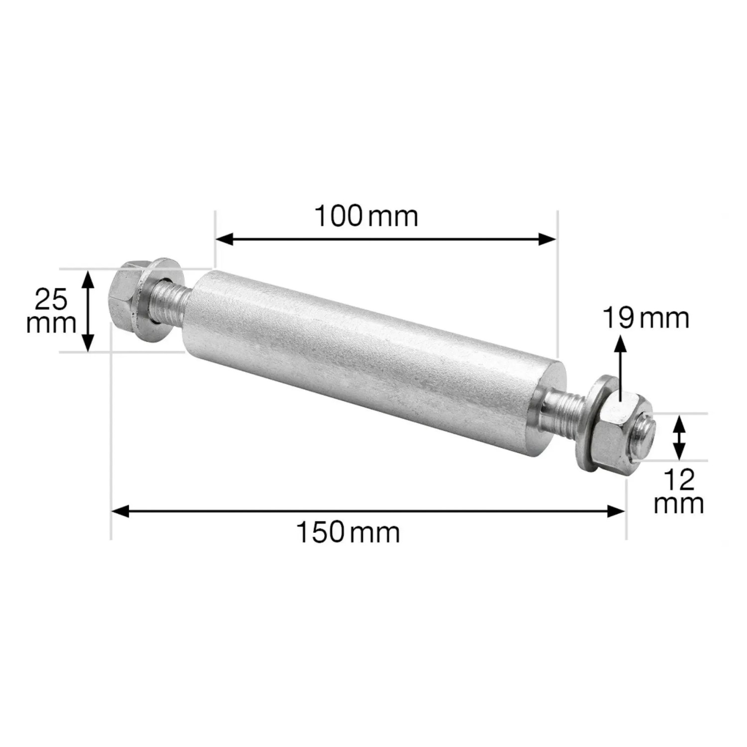 Wagner Achsmaterial Profi M12, 2,5x10 cm, Stahl verzinkt, für Rollen und Räder.