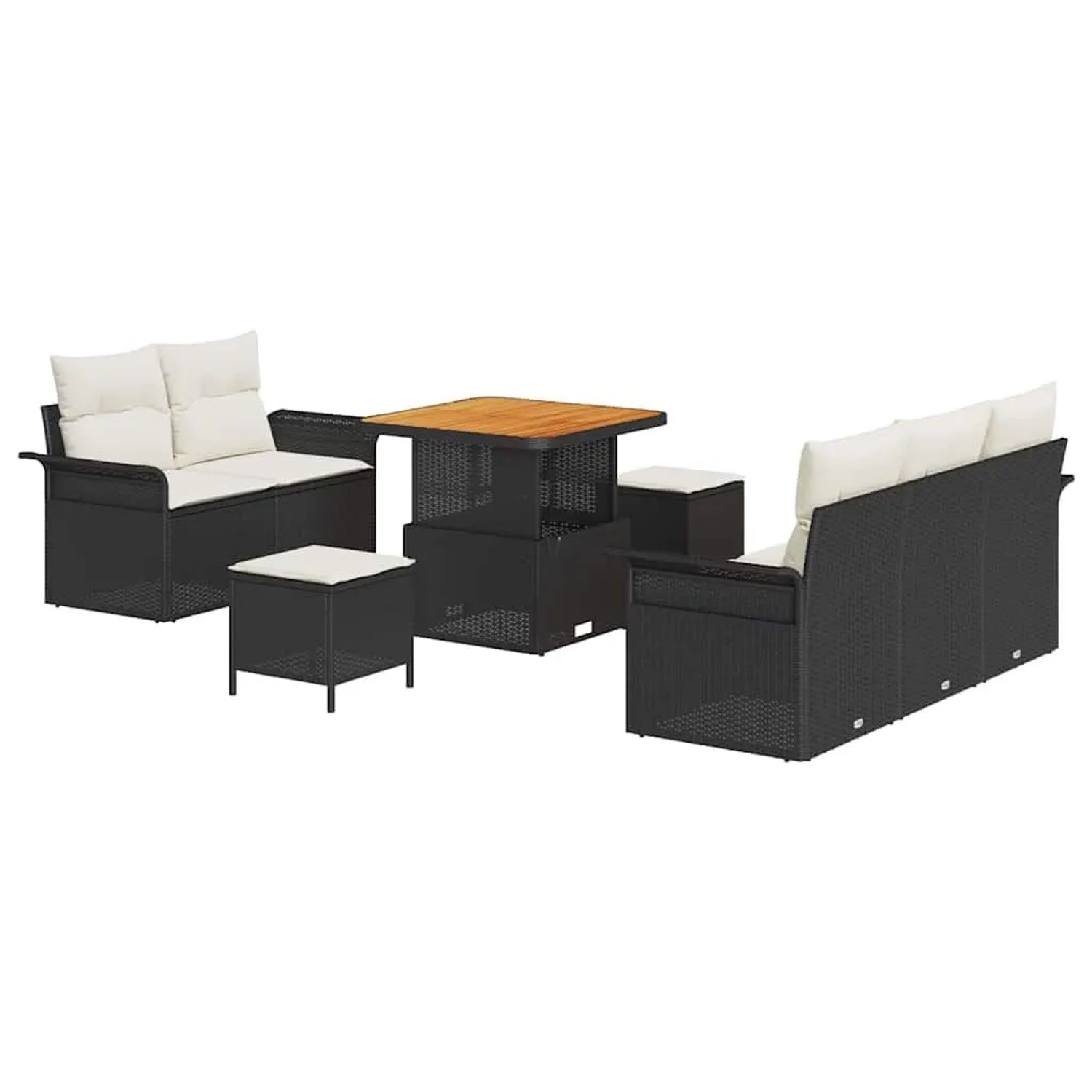 vidaXL Garten-Sofa-Set mit Kissen mit Speicher 8-Tlg Schwarz und Creme 3364025