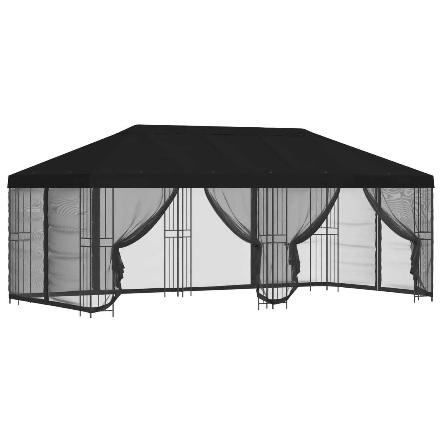 vidaXL Pavillon mit Seitenwänden 6 x 3 m Schwarz Polyester und Stahl 3376003