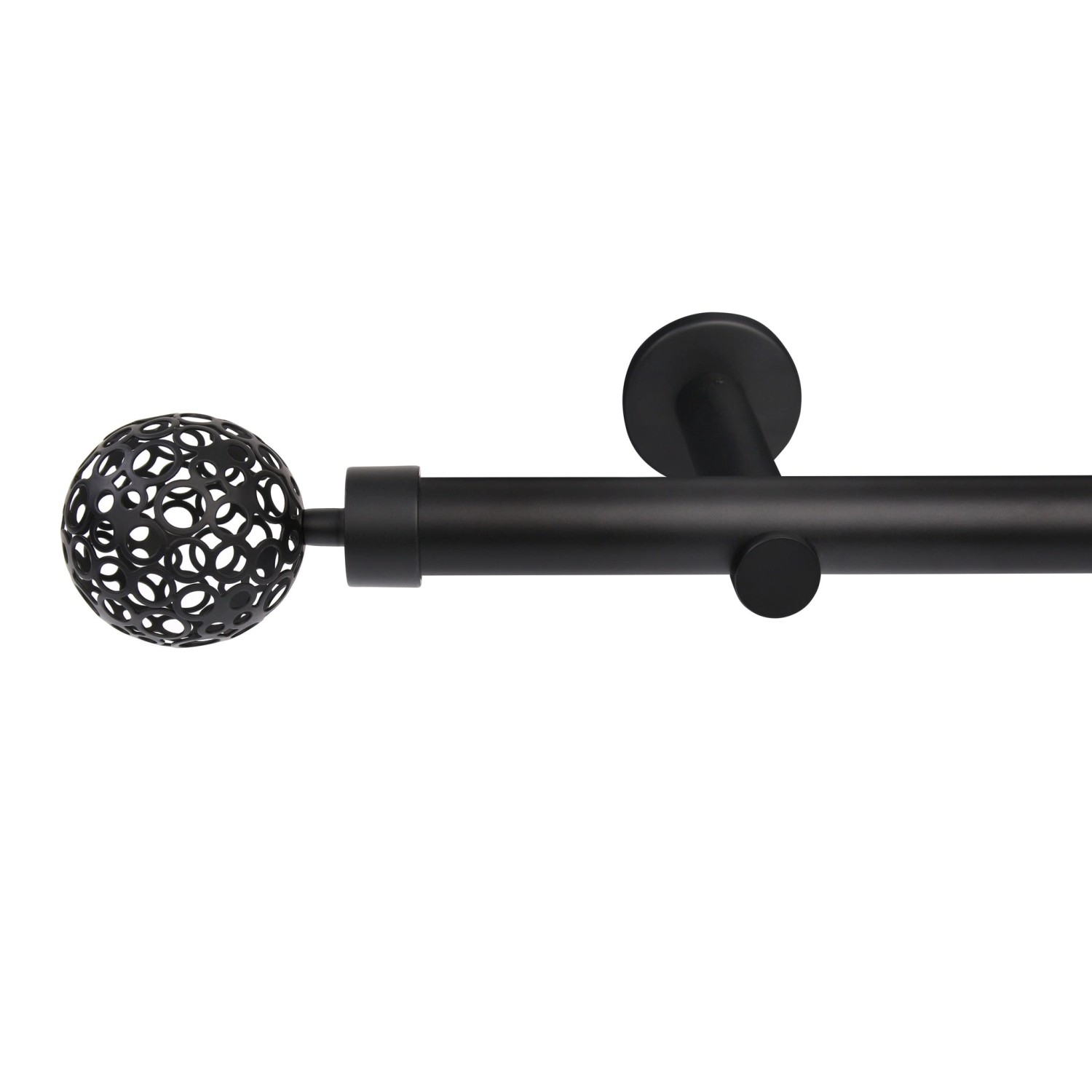 Schwarze Deco-Raum Gardinenstange mit Kugel-Endstück, 25 mm Durchmesser, für Dekoartikel & Wohnaccessoires.
