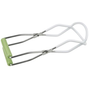 Dr. Oetker Glasheber aus Edelstahl mit grünen Griffen zum Heben von Gläsern und Flaschen.