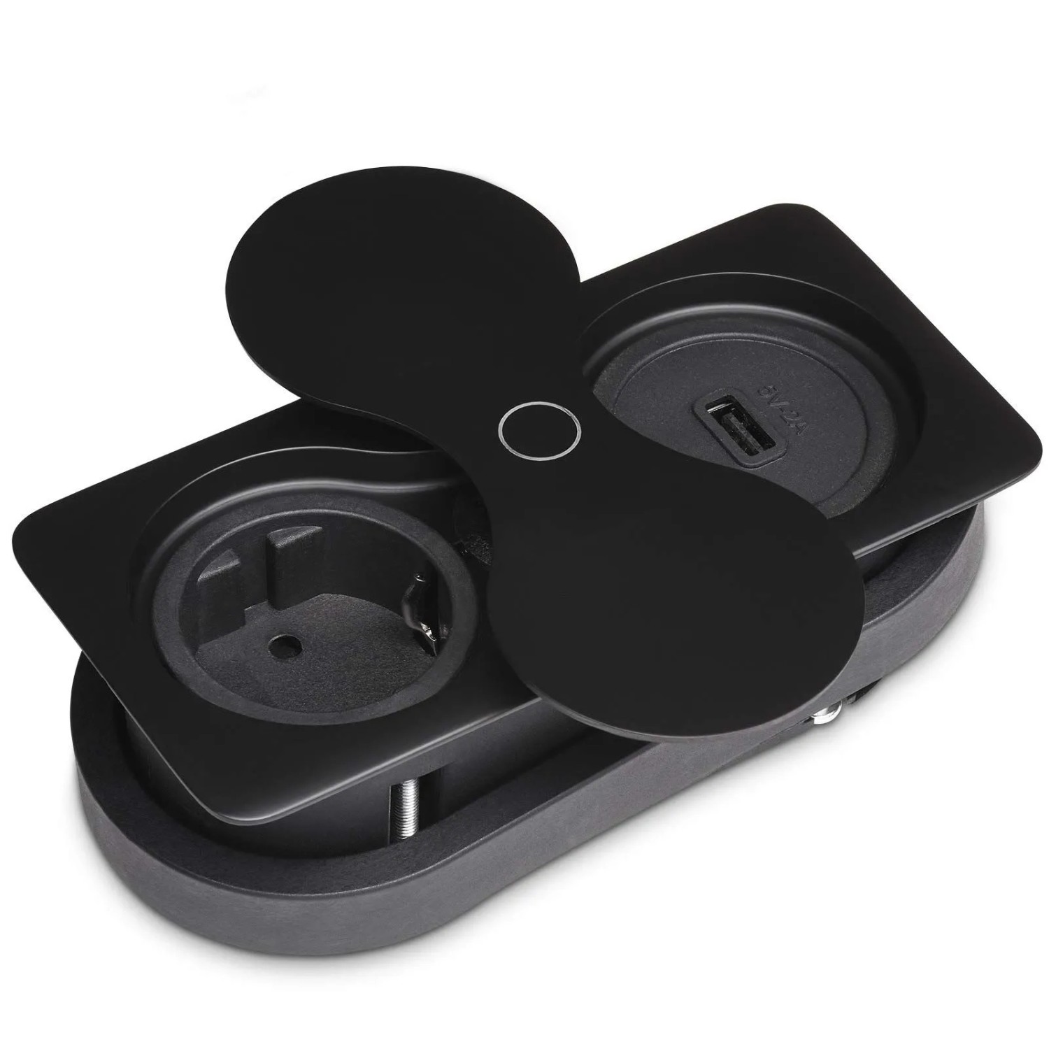 SOTECH Doppel Einbausteckdose Eckig Schwarz mit Schuko USB