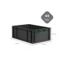 PROREGAL Eurobox, 44 Liter, schwarz mit grünen Griffen. Aufbewahrungsbox für Lager und Transport.