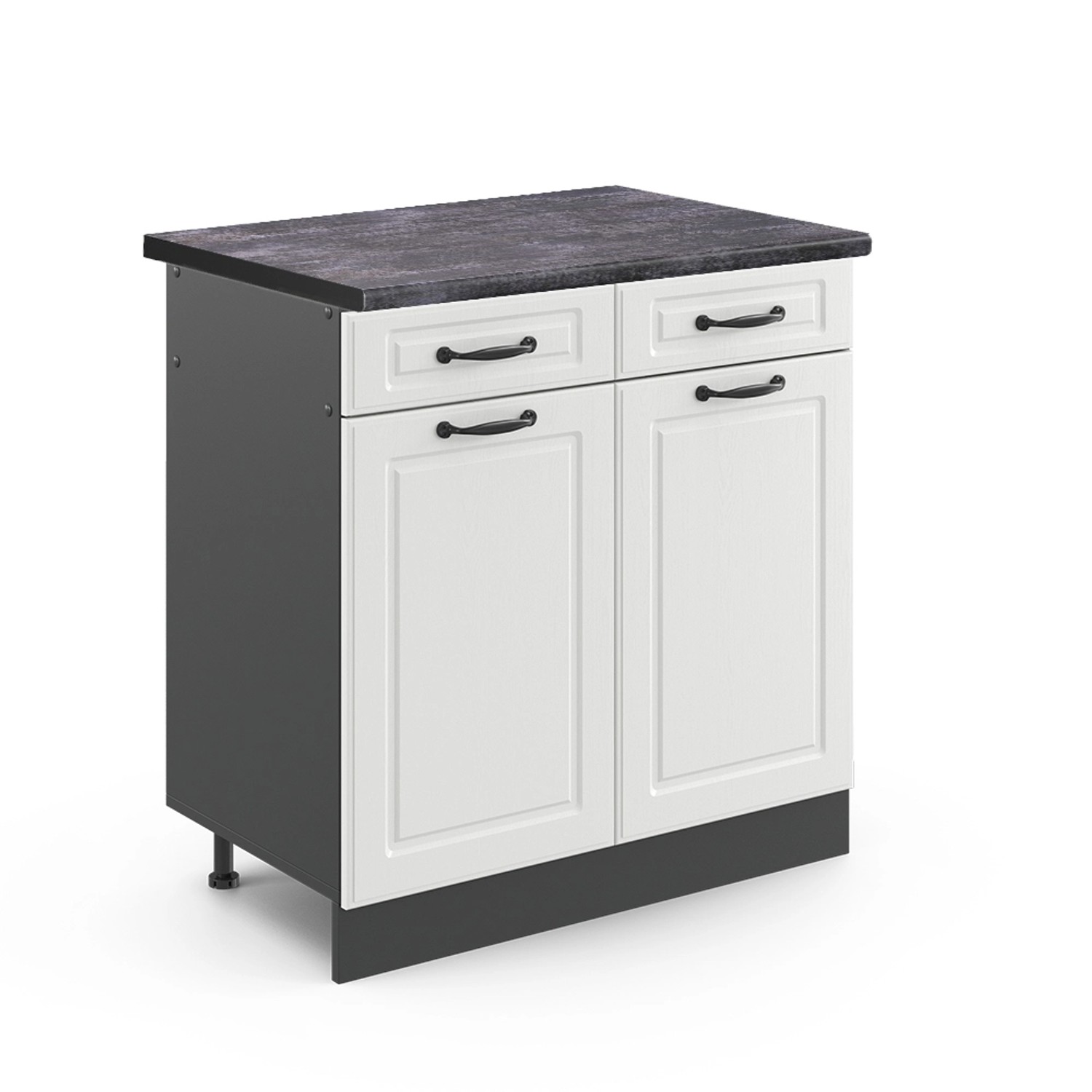 Vicco Küchenunterschrank R-Line Weiß Landhaus/Anthrazit 80 cm AP Anthrazit mit Anthrazit Korpus