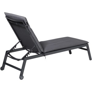 Madison Liegenauflage Oxford Grey 190x60 cm auf einer Gartenliege mit Rollen.