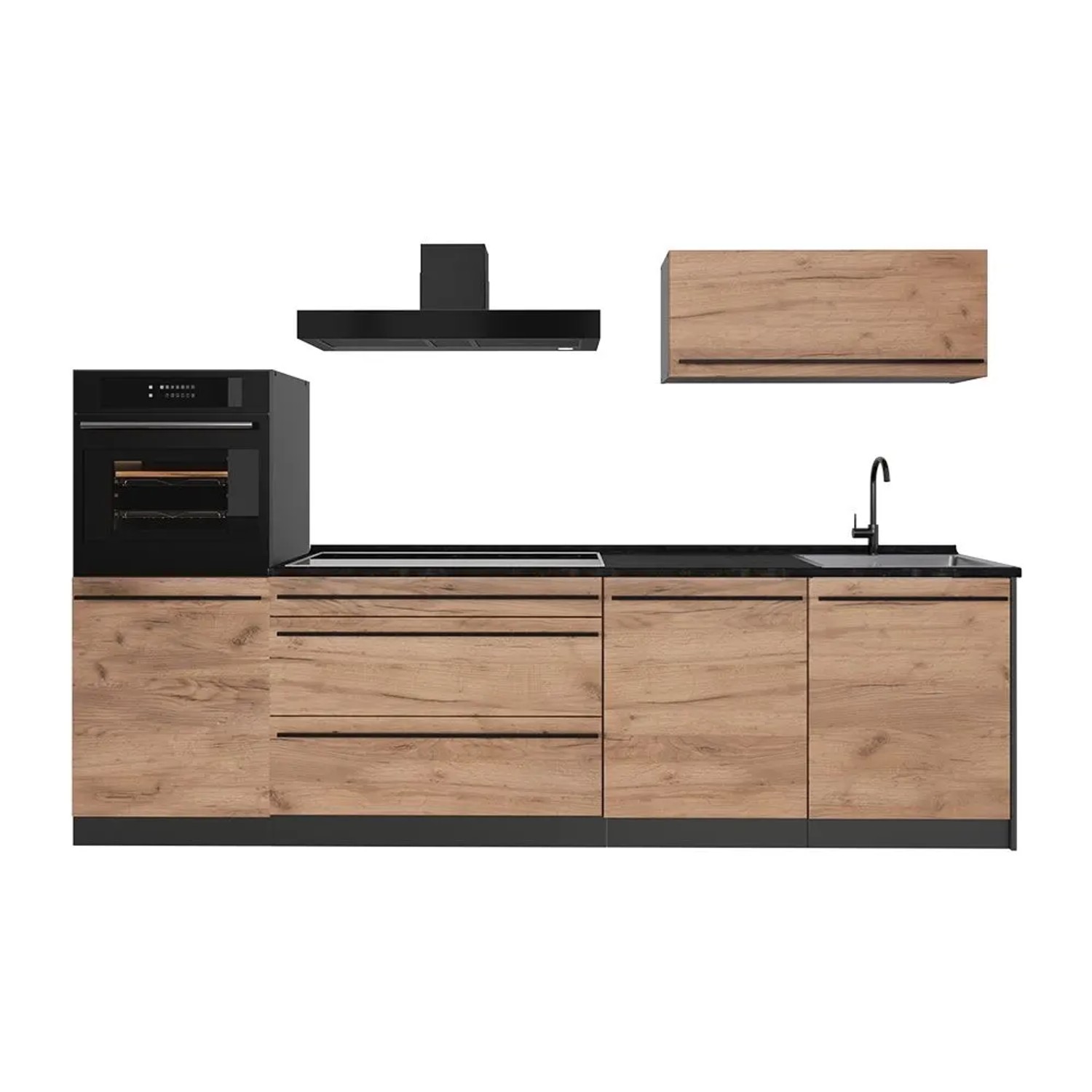 Vicco Küchenzeile R-Line Goldkraft Eiche/Anthrazit 280 x 143 Arbeitsplatte Anthrazit Art Nr 65908
