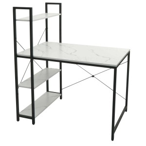 Proregal Schreibtisch Mit Regal HxBxT 120x100x60 cm Metall Mdf Marmor-Optik Weiß Laptoptisch Bürotisch Arbeitstisch