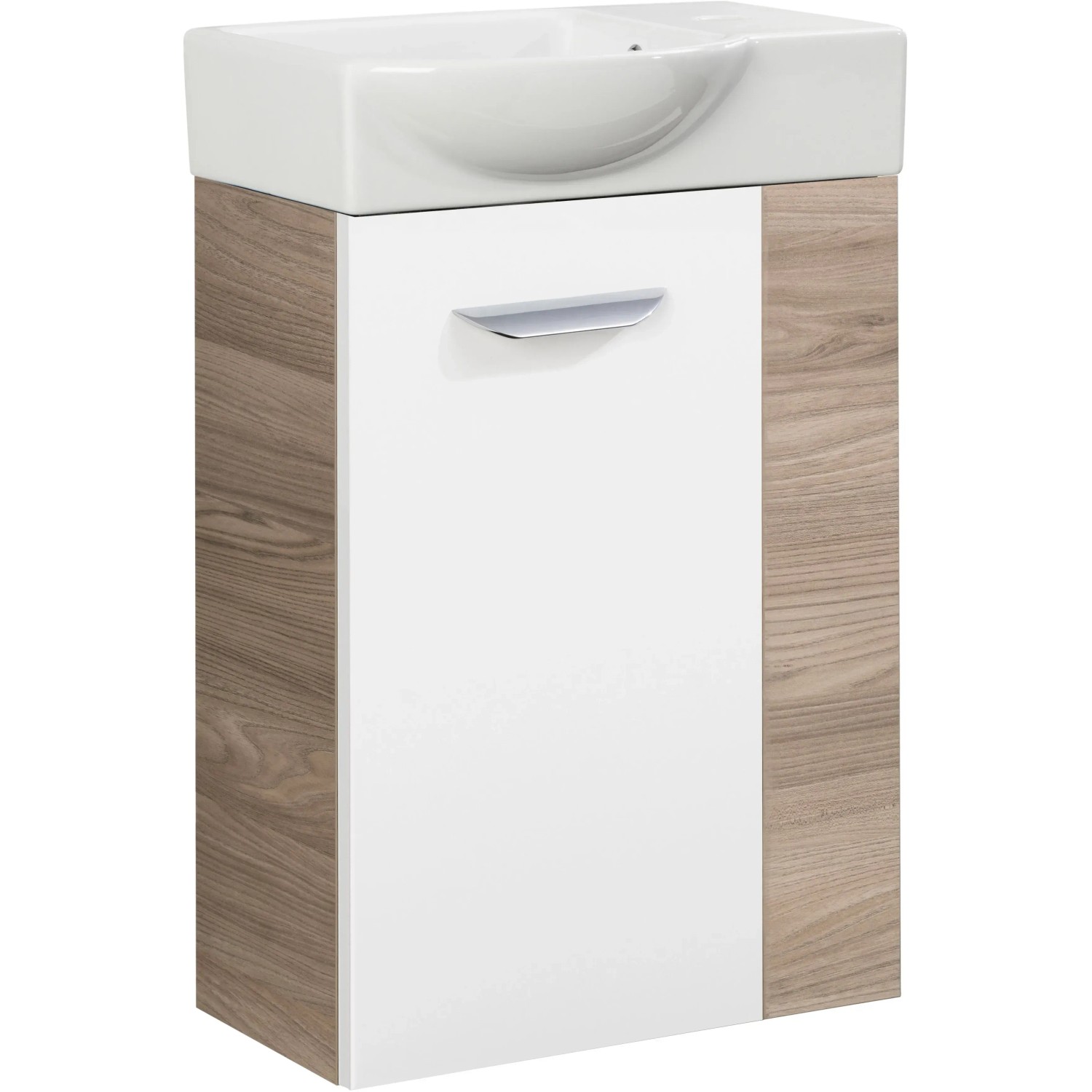 Fackelmann Waschbeckenunterschrank SBC Steinesche, 44 cm breit, mit weißer Tür und Griff.