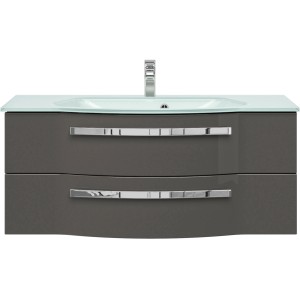 Pelipal Waschtisch Serie 4005, 117 cm, Steingrau, mit Softclose. Einzelwaschtisch mit zwei Schubladen und chromfarbenen Griffen.