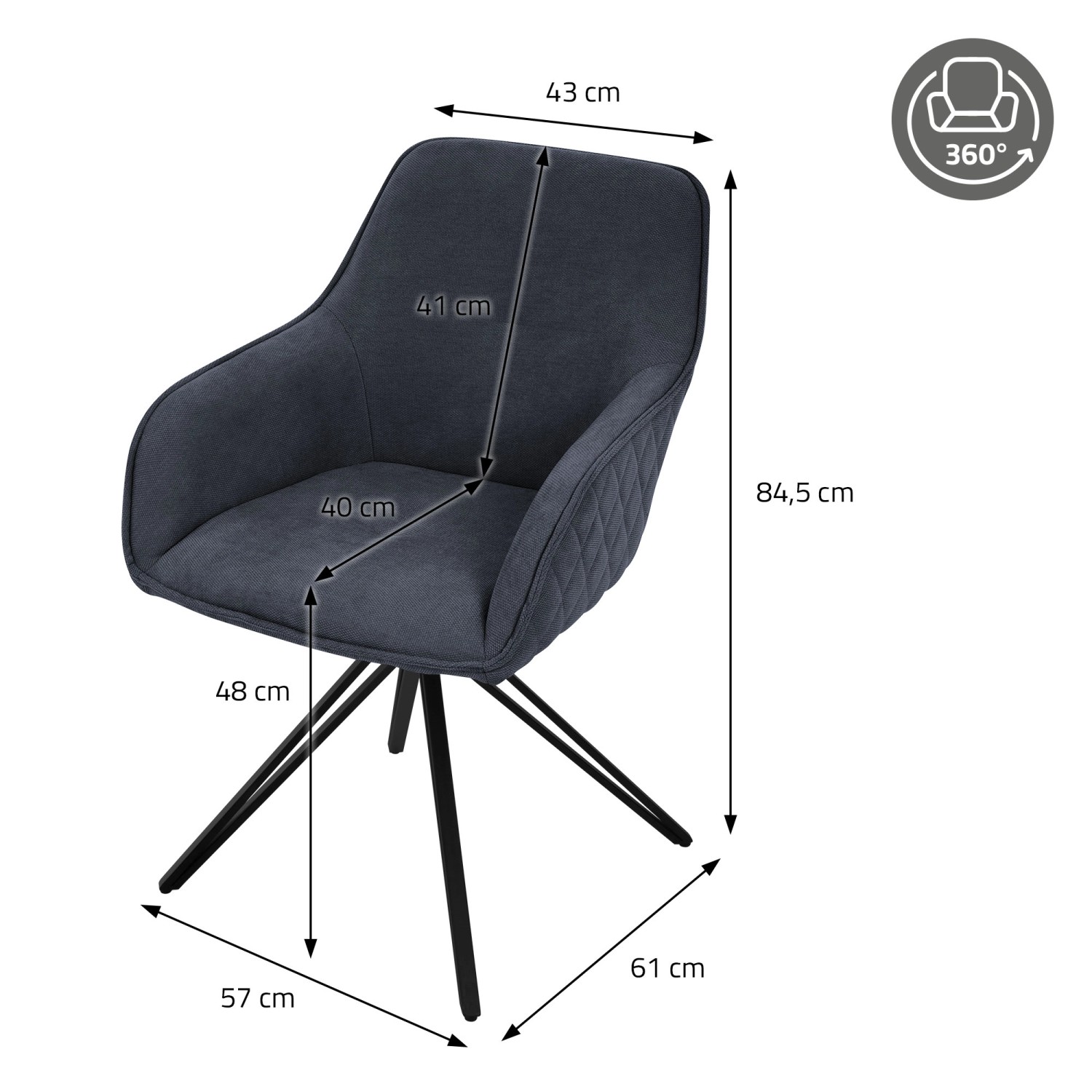 ML-Design Esszimmerstuhl 4er Set, drehbar, Webstoff schwarz, mit Armlehne.