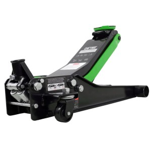 DeTec. Hydraulischer Wagenheber 3t, grün, mit Doppelkolbenantrieb und 75mm Einschubtiefe.