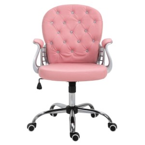 Rosa Vinsetto Bürostuhl mit gepolsterter, gesteppter Rückenlehne, Zierknöpfen, Chromgestell und Rollen. Höhenverstellbar.
