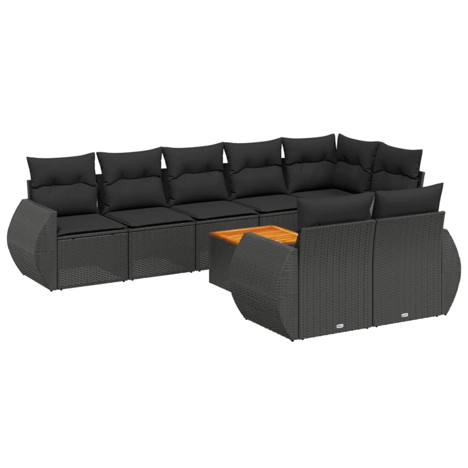 vidaXL 9-Tlg Garten-Sofagarnitur mit Kissen Schwarz Poly Rattan 3225089