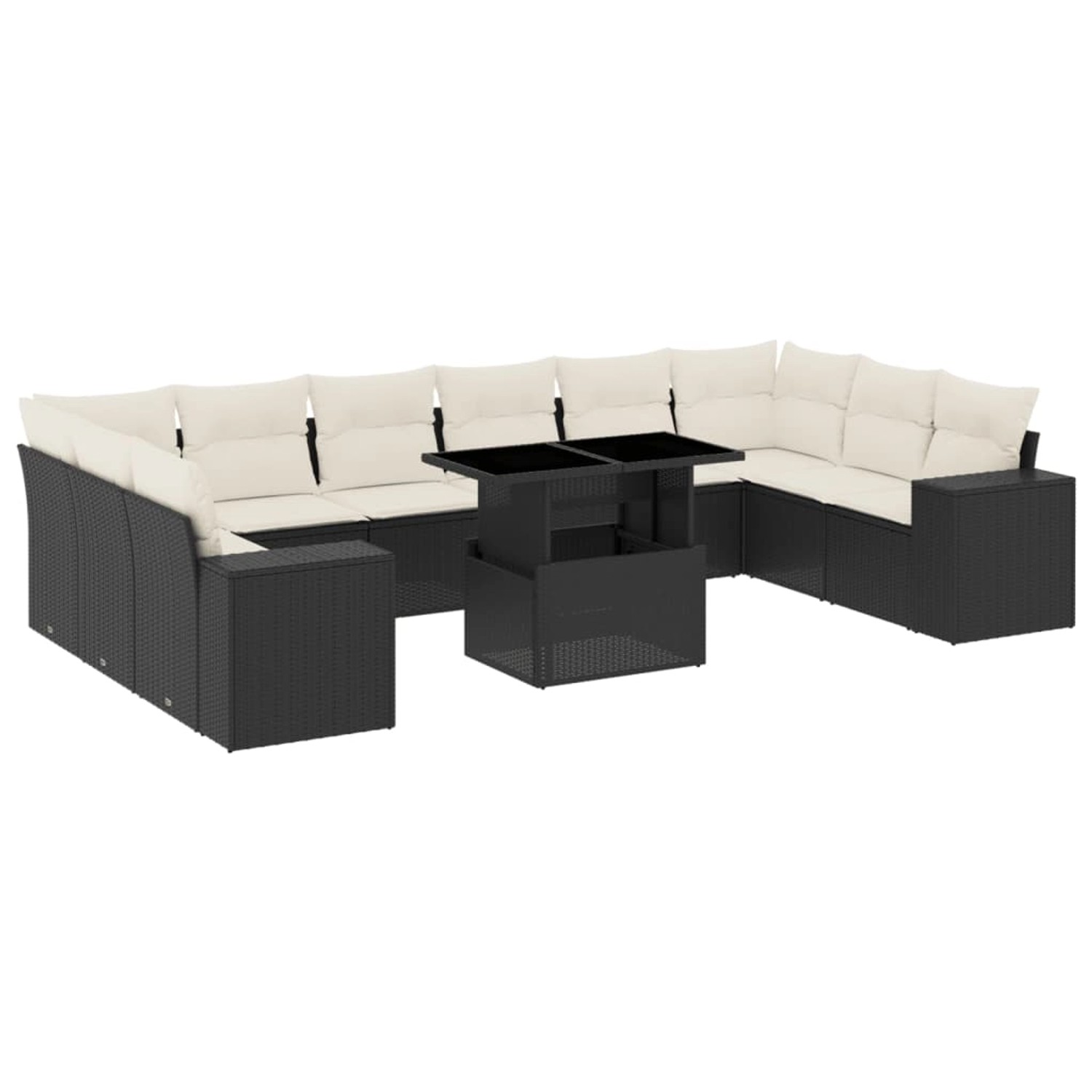 vidaXL 11-Tlg Garten-Sofagarnitur mit Kissen Schwarz Poly Rattan 3269406