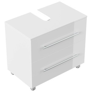 Posseik Bad-Einbauschrank Mondial, 70 cm, weiß hochglanz mit zwei Schubladen und Füßen.