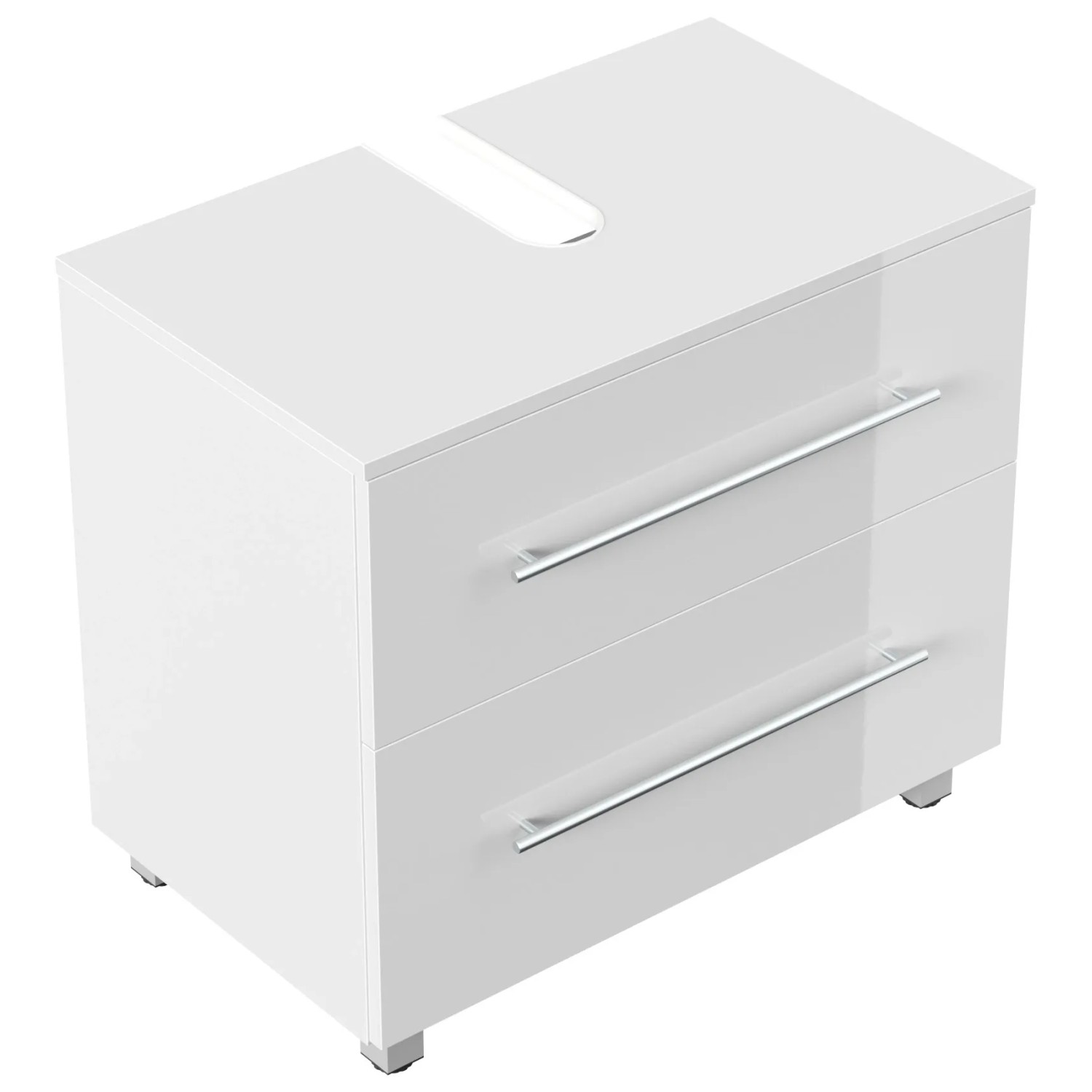 Posseik Bad-Einbauschrank Mondial, 70 cm, weiß hochglanz mit zwei Schubladen und Füßen.