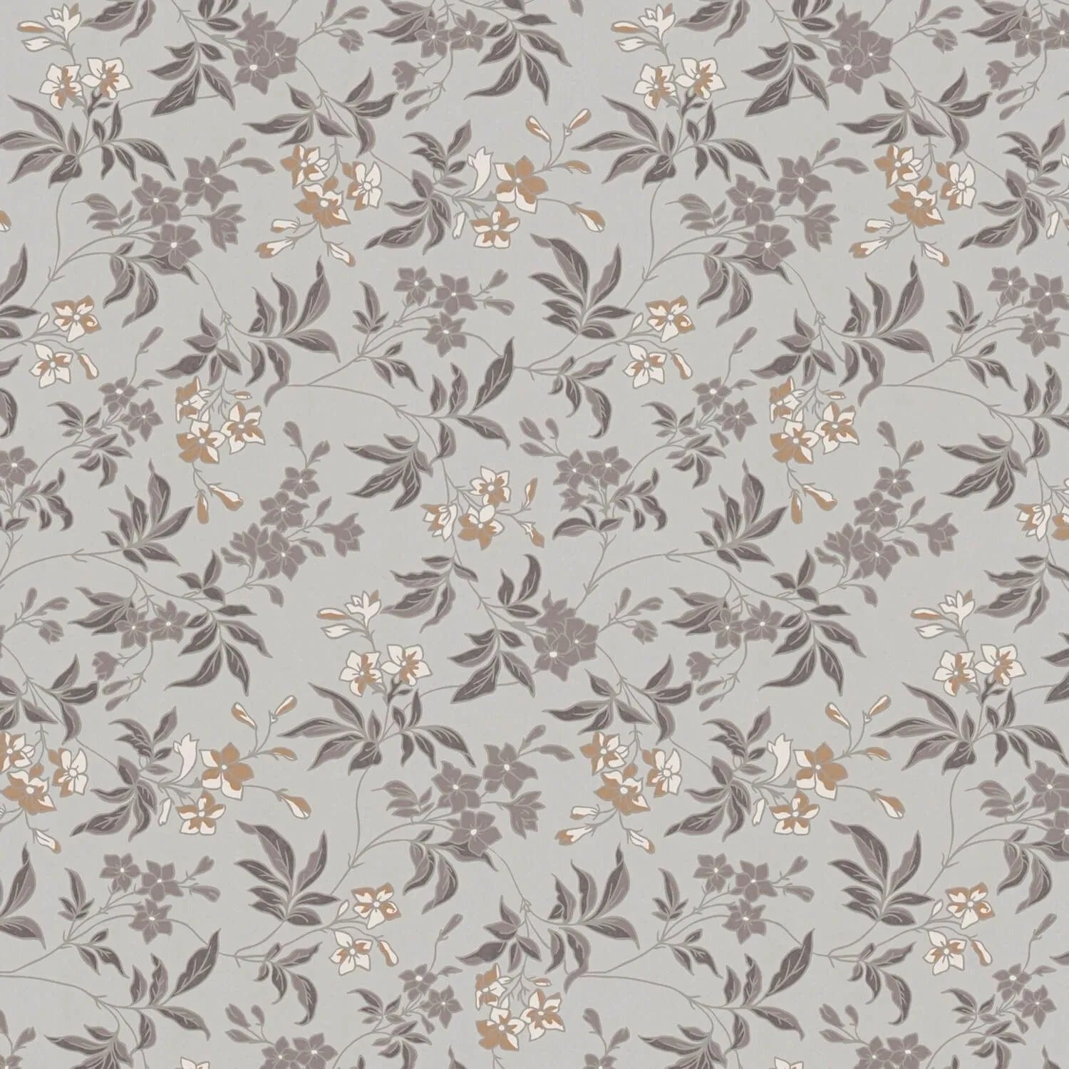 PROFHOME 390632-GU Blumen Tapete Floral Grau Gold-Braun Weiß Schwarz 0,53 m x 10,05 m 5,33 m2