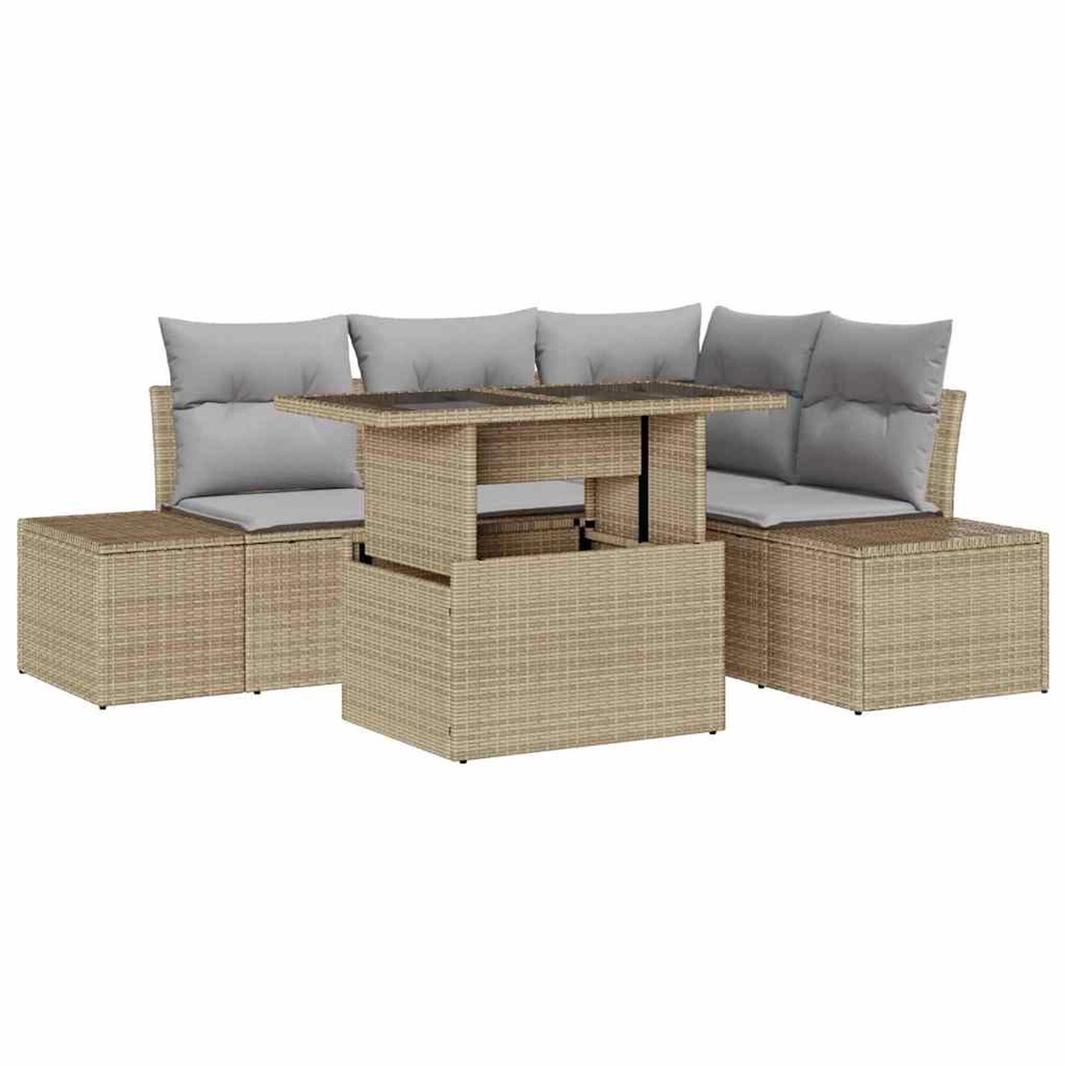 vidaXL Garten-Sofa-Set mit Speicher 5-Tlg Beige Poly Rattan 3357913 günstig online kaufen