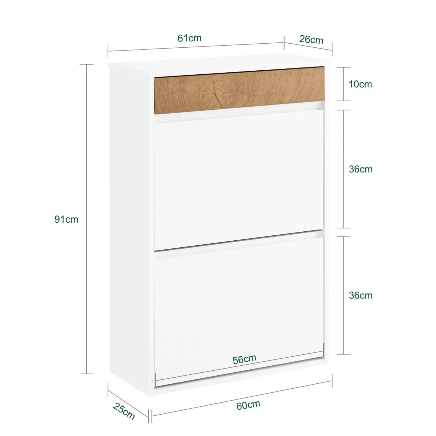 SoBuy Schuhschrank Schmal mit Schublade Schuhkommode mit 2 Klappen 61x91x26cm Weiß FSR205-WN_3