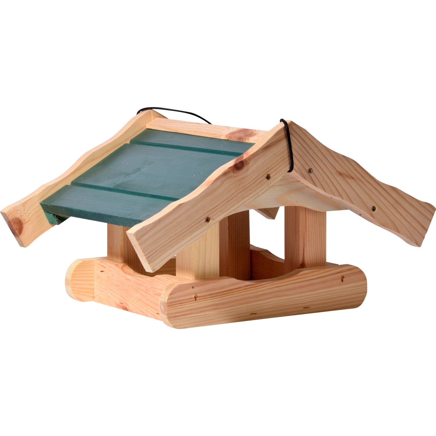 Hängendes Dobar Vogelfutterhaus Arsuk aus Holz mit grünem Dach.