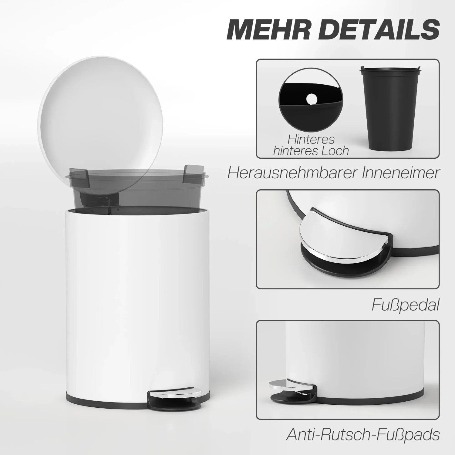 HOMCOM Mülleimer 5 Liter – Mit Softclose-Deckel & Pedal, Grau, Metall, Platzsparend Für Bad, Büro & Mehr