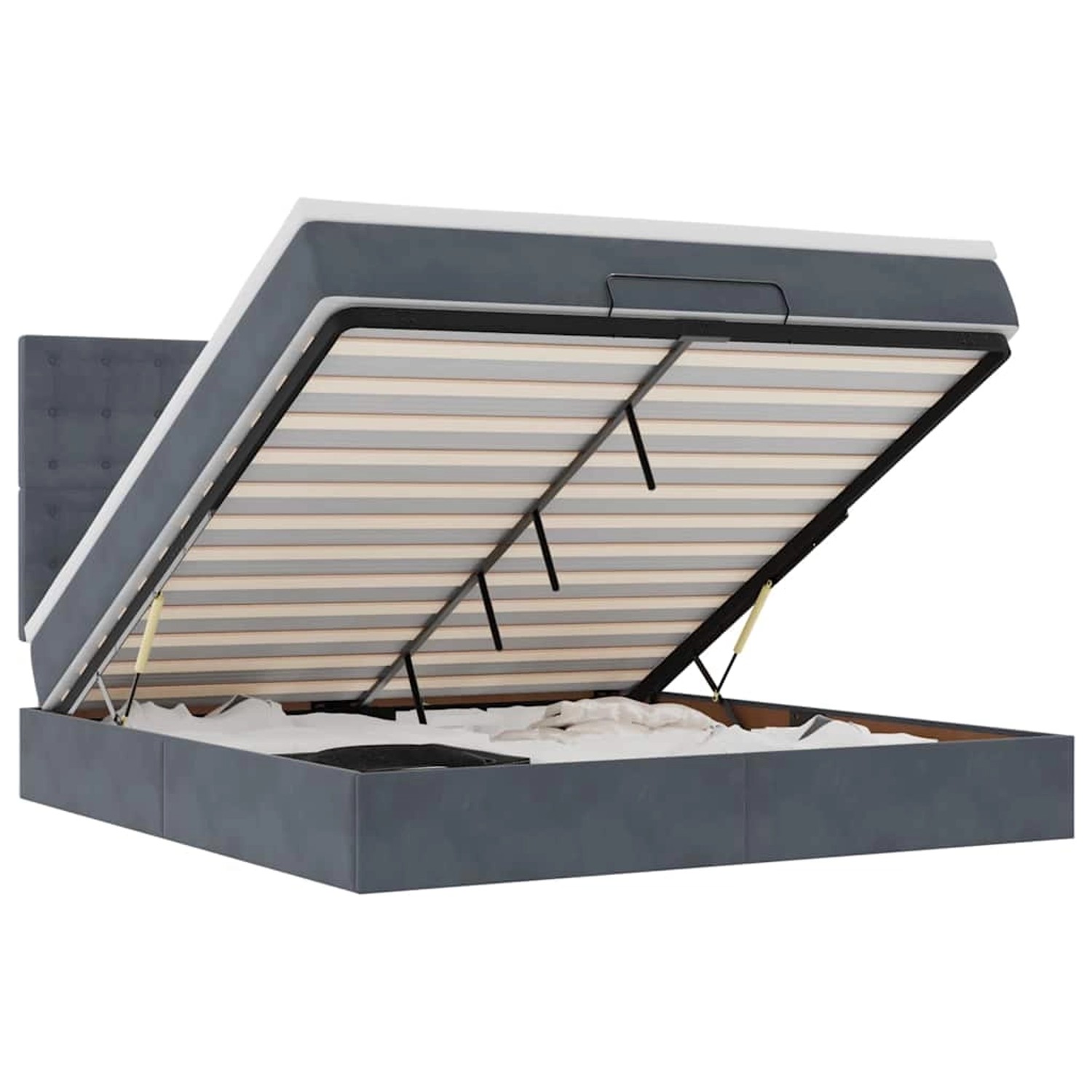 vidaXL Ottoman-Bett mit Matratzen & LEDs Dunkelgrau 160x200 cm Samt 3314475