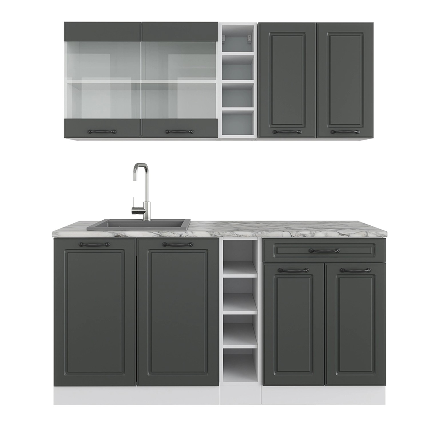 Vicco R-Line Singleküche Anthrazit Landhaus/Weiß 160 cm ohne Arbeitsplatte günstig online kaufen