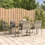 7-tlg. Garten-Essgruppe Grau Poly Rattan mit Tisch und Stühlen mit Kissen.