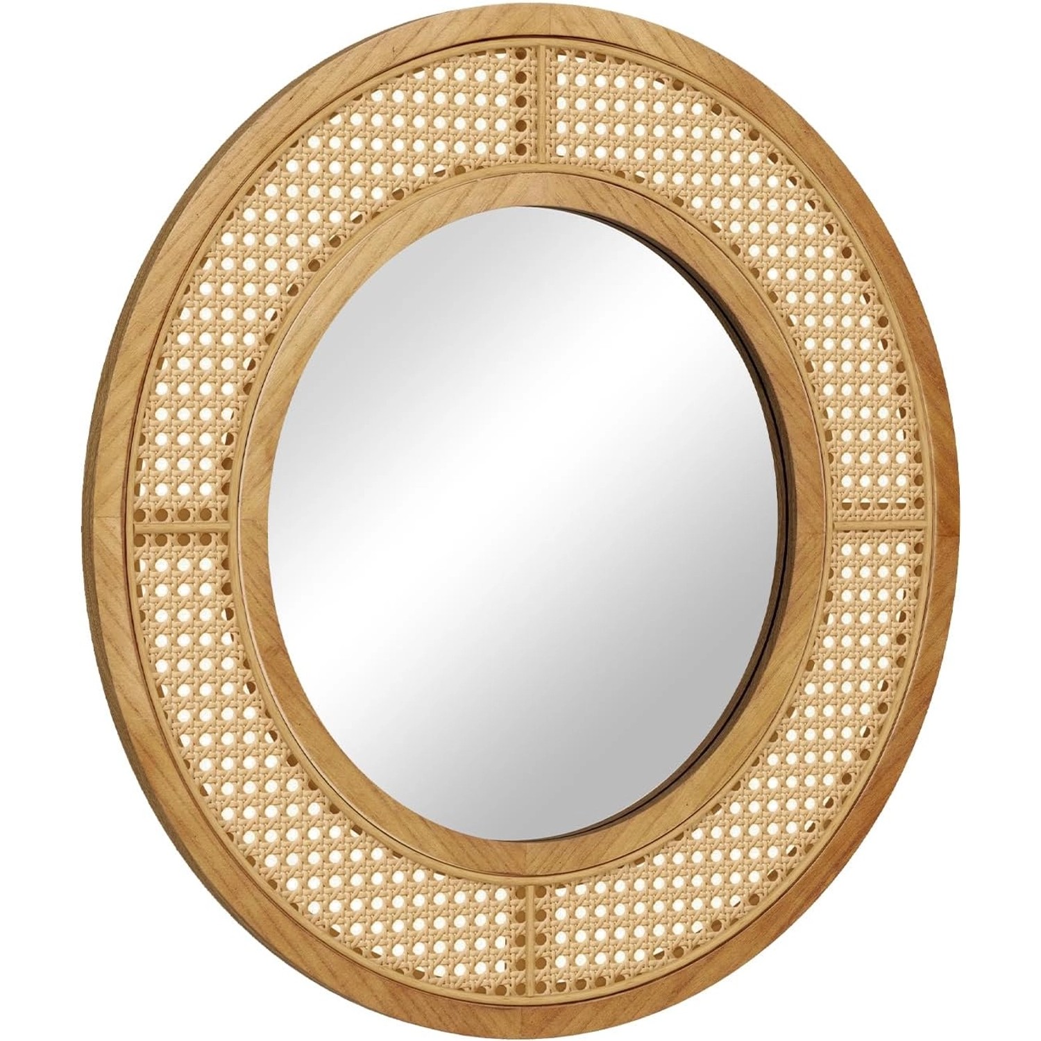Costway Runder Wandspiegel Rattan Natur