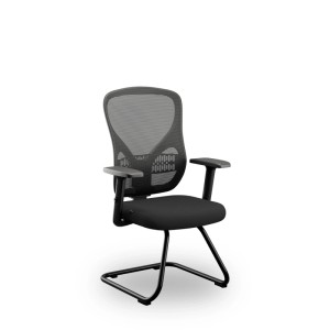 Schwarzer Konferenzstuhl ORBIT auf Kufen mit atmungsaktiver Netzrückenlehne und gepolsterter Sitzfläche. Ergonomischer Bürostuhl.