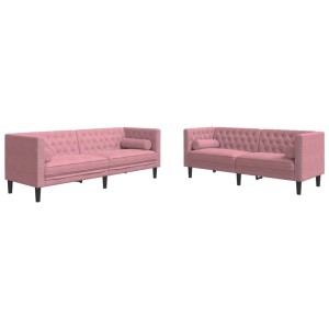 vidaXL 2-Tlg Chesterfield-Sofa-Set mit Nackenrollen Rosa Samt 3209294
