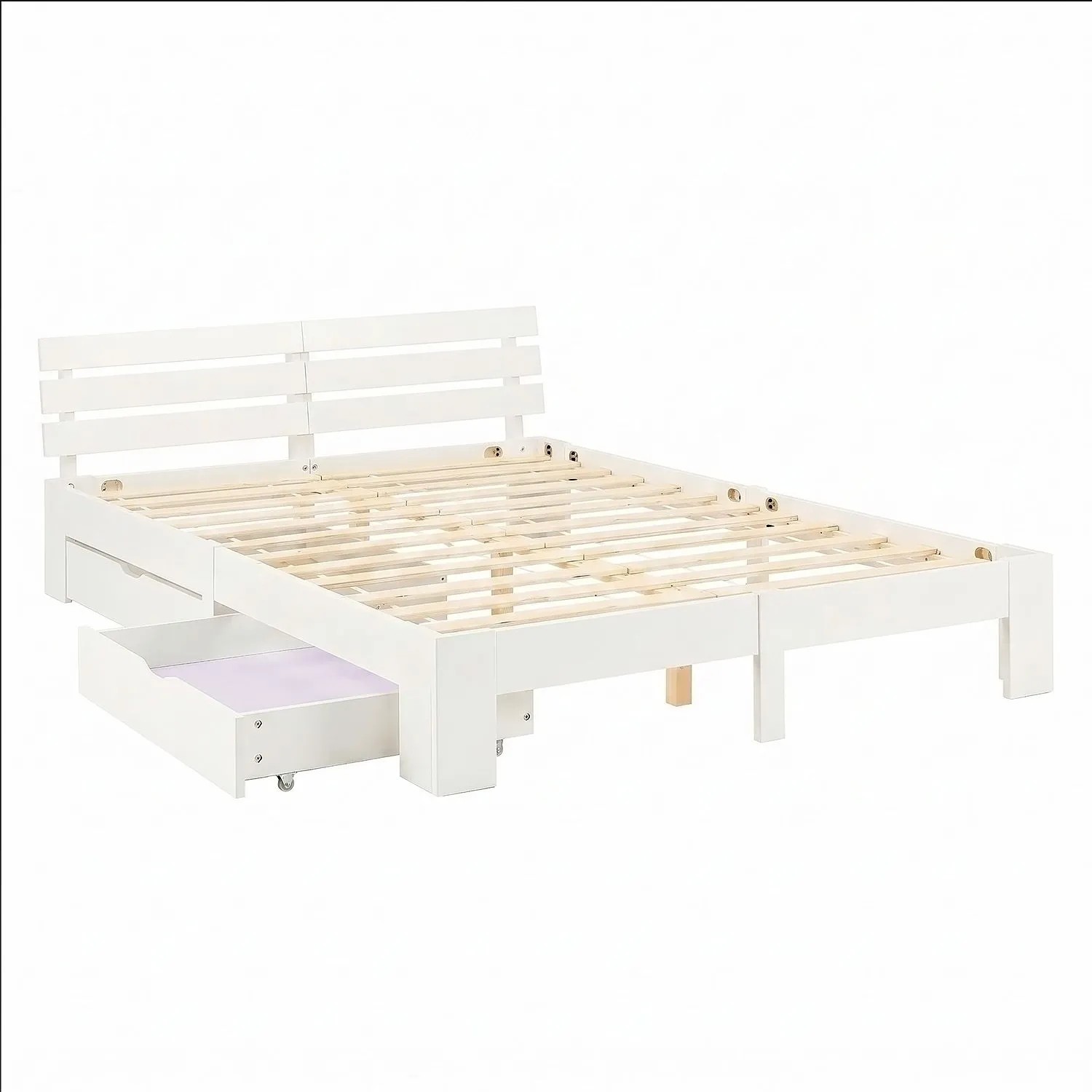 Homestyle4u Holzbett 160x200 mit Lattenrost und 2 Bettkästen in Weiß 3211