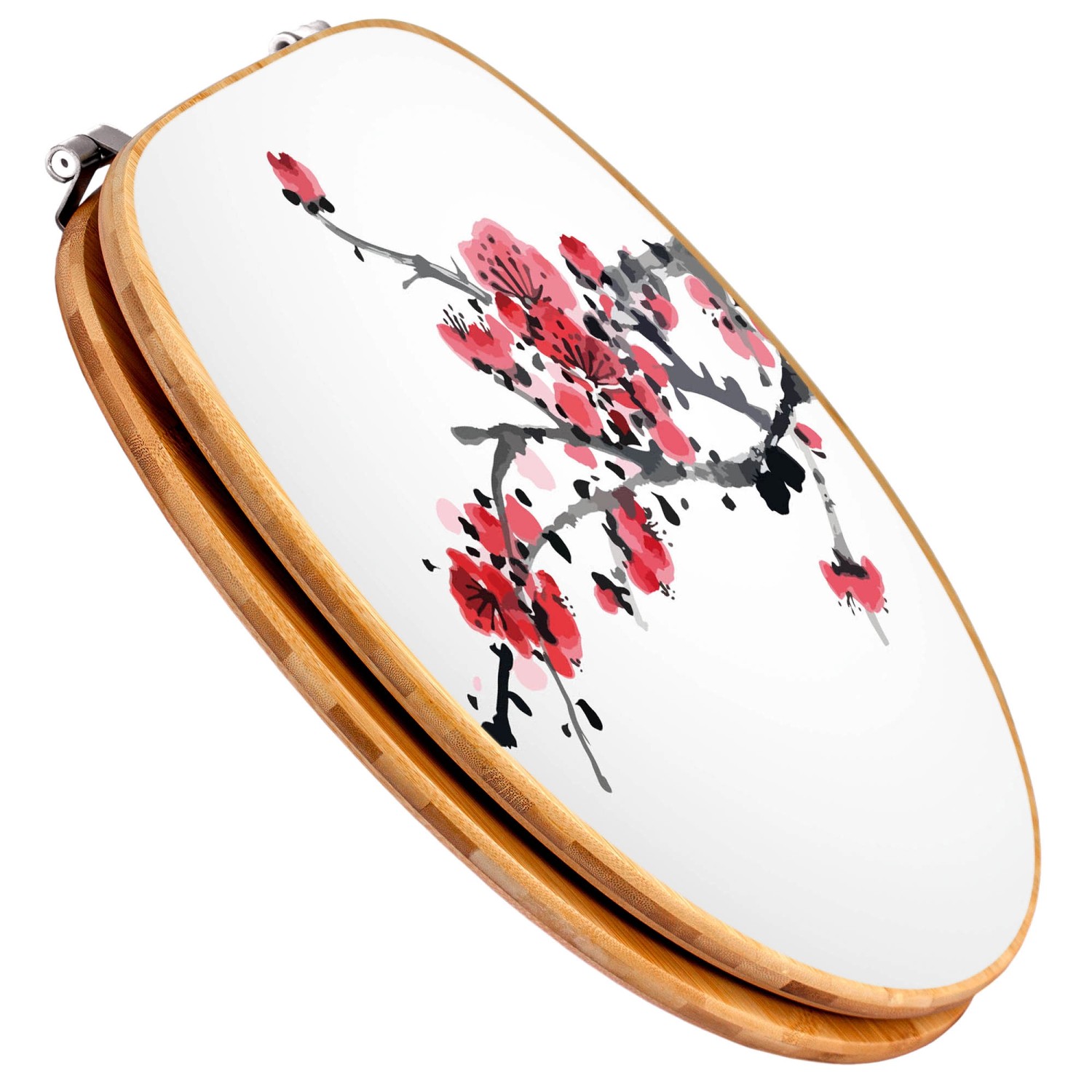 Banjado WC-Sitz aus Bambus mit japanischem Blütenmotiv. Toilettendeckel aus Holz für Standard WC.