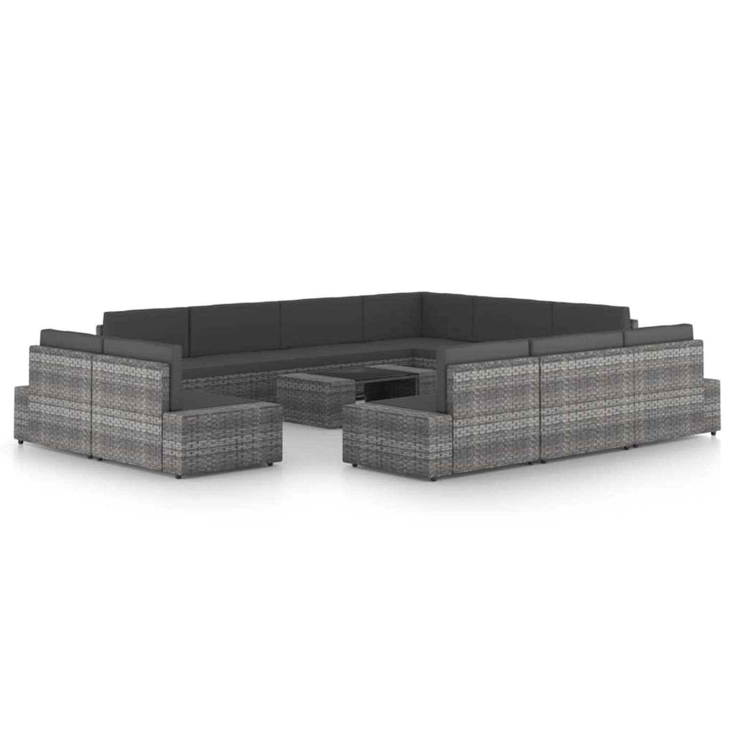 vidaXL 12-Tlg Garten-Lounge-Set mit Kissen Grau Poly Rattan 3067179