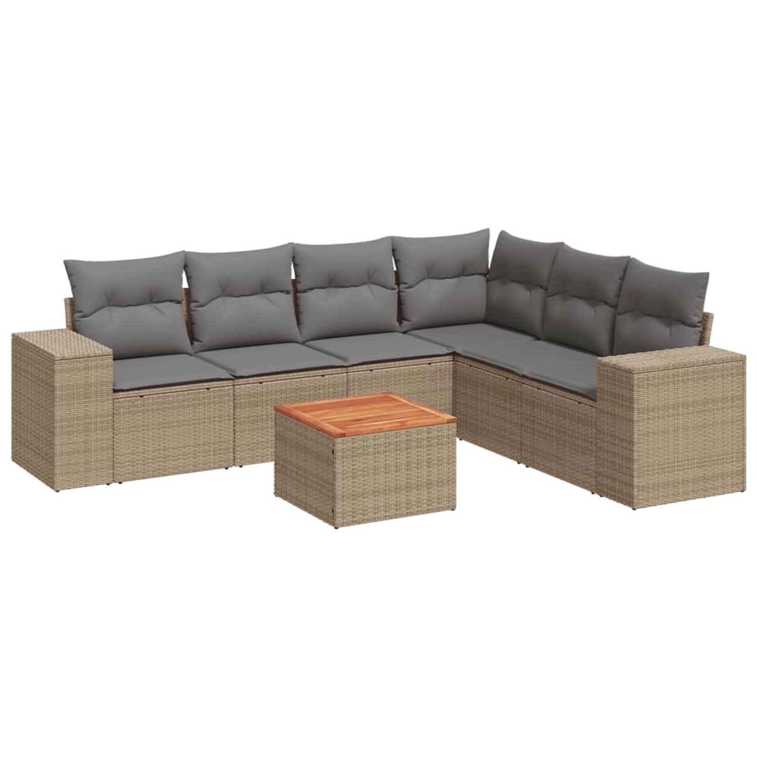 vidaXL 7-Tlg Garten-Sofagarnitur mit Kissen Beige Poly Rattan 3225464 günstig online kaufen