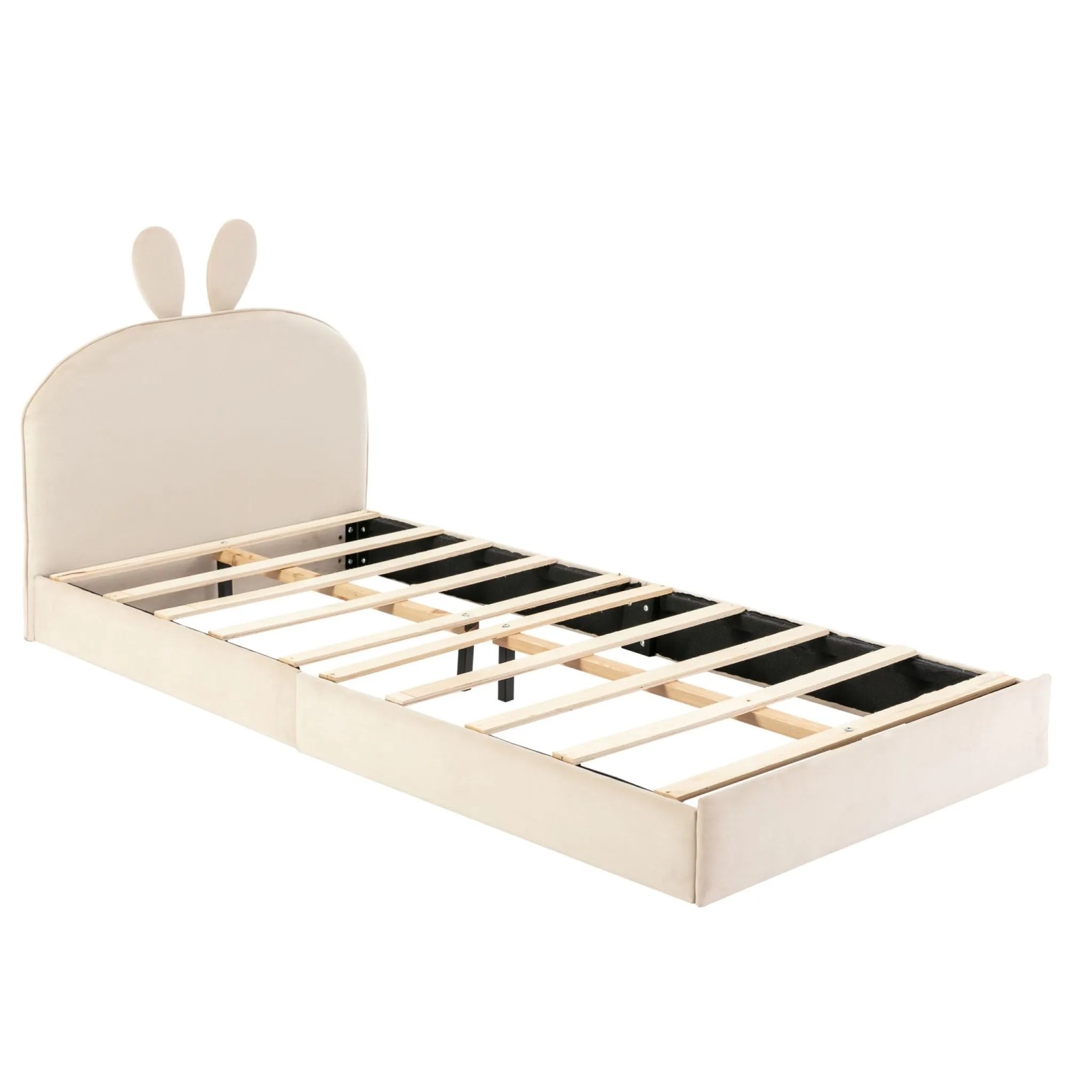 okwish Polsterbett 90x200cm mit Hasenkopfteil Kinderzimmer Beige ohne Matratze