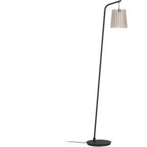 Eglo Stehleuchte Fattoria, schwarz mit Holzschirm, 40W, für Wohnräume.
