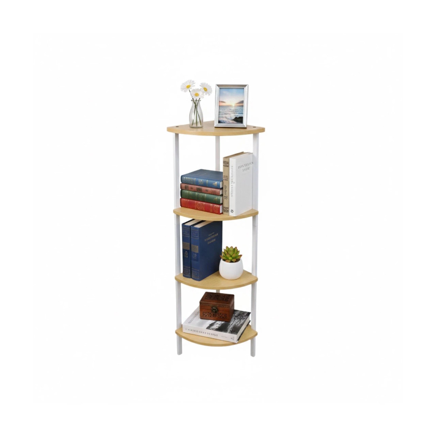 Relaxdays Eckregal MDF Eisen Holzoptik Weiß 4 Ebenen 125 cm x 44,5 cm x 31,5 cm