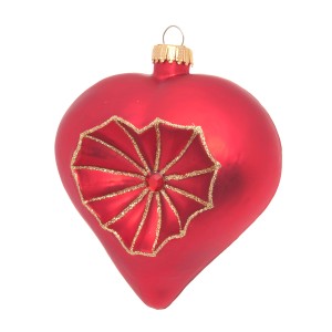 Rotes Herz Weihnachtsornament von Krebs Glas Lauscha, 5cm, mit goldenem Reflex Dekor.