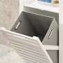 SoBuy Wäscheschrank BZR67-W mit ausklappbarem Wäschesack, weißes MDF, Lamellentür.
